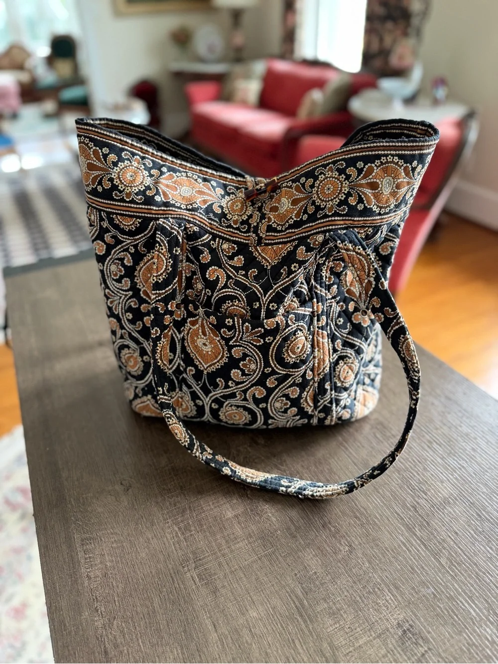 Vera Bradley Quilted Tote Bag in Cafe Latte pattern